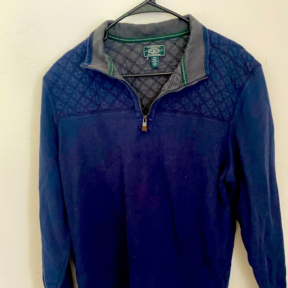 Size L. G.h bass  sweater  blue with a pattern on back and shoulders